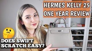 HERMES KELLY 25 ONE YEAR REVIEW | SWIFT LEATHER WEAR & TEAR + HOW TO TIE TWILLY BOW