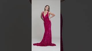 Hot Pink Velvet Sequin Prom Dresses #promdress #partydresses #sexydress #sequindress