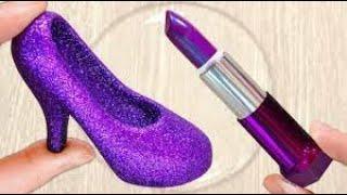 High-heel Slime Coloring with Makeup! Mixing Makeup into Clear Slime. Satisfying Slime Videos #52