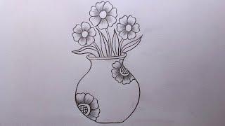 Flower pot drawing easy| Flower Vase drawing| How to draw Flower pot steps | Pencil Drawing easy