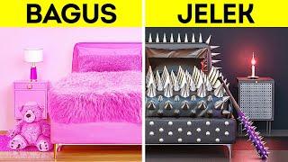 TANTANGAN MAKEOVER KAMAR BAGUS VS JELEK || Kerajinan Hitam Pink & DIY Keren untuk Rumah oleh 123 GO!