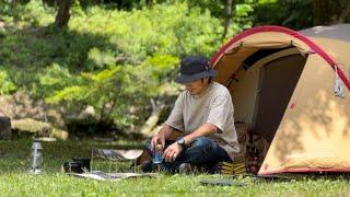 Relaxing camping in Japan | Bonfire at night and rain in the morning | ASMR