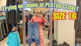 Trying on PLUS SIZE Jeans at PLATOS CLOSET | Size 16 Jean Try On