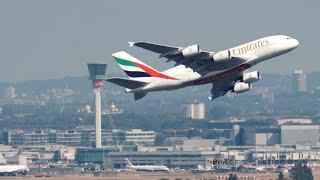 Impressive Zoom Filmed from 8 kilometres away Emirates Airbus A380 powerful take off