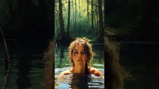 The girl is swimming in a forest lake | AI Shorts #ai #aiart #aimovie