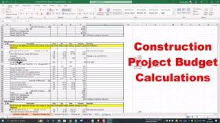 Construction Project Budget Calculations Excel Sheet