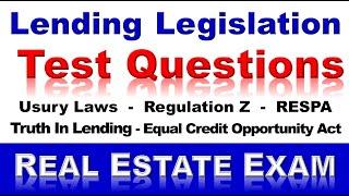 MUST KNOW Test Questions - Lending Legislation, Usury Laws, Regulation Z, Truth In Lending, RESPA