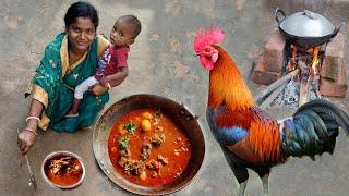 Red country chicken curry with potato cooking and eating village style |cooking by santali mother