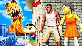 Franklin and Shinchan & Pinchan play HIDE AND KILL with Squid Game Doll In GTA 5