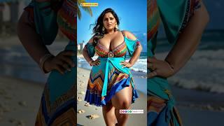 Plus-Size Mature Indian Woman in Beach Dress Fashion  AI Model Look Book #beachvibes