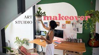 Art studio makeover + tour  DIY studio table ︎ Wall painting idea 