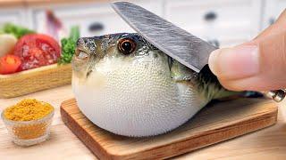 Рецепт вкусного карри из миниатюрной рыбы фугу  Готовим рыбу иглобрюх с рисом на мини-кухне - ASMR