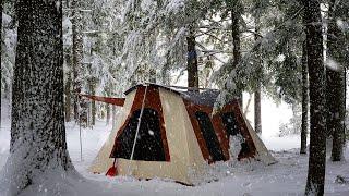 Hot Tent Camping in a Snowstorm with my Dog | 3 Days Hot Tent Winter Camping