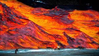 Hell on the Earth! City is covered in solidified lava, Mount Etna eruption in Catania, Italy