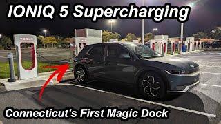 Ioniq 5 Charging at First Tesla Supercharger with Magic Dock in New England