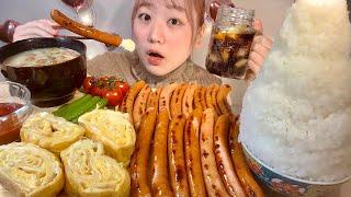 ASMR Sausage Cheese Omelet Rice【English subtitles】【Mukbang/ Eating Sounds】