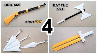 04 Amazing Origami Ninja Weapons || Kunai | Axe | Sword | shotgun