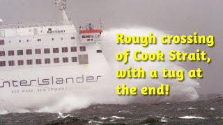 Tugboat to the rescue! Interislander Ferry needs help docking in high winds.