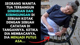 Seorang wanita tua bangun sendirian dan bingung, dengan catatan di tangannya, putus asa...