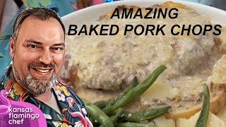 Smothered Oven Baked Pork Chops with potatoes