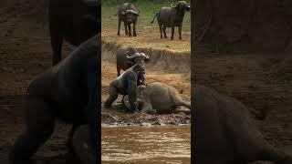 Gorilla and Elephant near the river #wildlife #animals #wildanimals #documentary