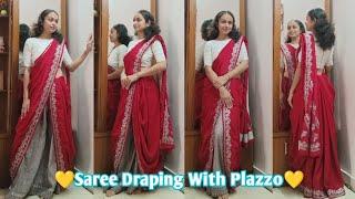 Saree Drape With Plazzo | Unique Saree Draping Tutorial | Kaveri Kotadia #sareedraping