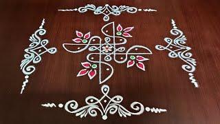 Daily rangoli designs with side borders | Easy sikku kolam | Friday rangoi 5*1 dots | Border kolam