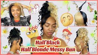 Hair Transformation: Messy Boho Curly Bun | Half Black Half Blonde | #ULAHAIR Review