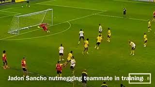 Jadon Sancho nutmegging teammate in training