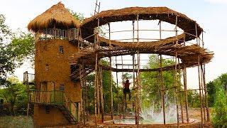 Build five - story mud house with swimming pool  and build hut around swimming pool (full video)