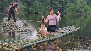 catching fish in the lake to sell and making chicken for dinner between mother and child