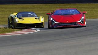 Lotus Evija 2020 vs Lamborghini Sian 2020 at Brands Hatch