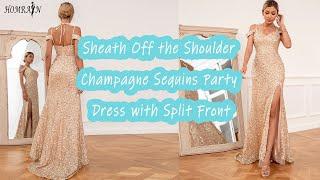 Sheath Off the Shoulder Champagne Sequins Party Dress| Homrain 2022