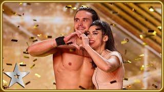 AERIAL ROLLER SKATE Duo Stardust score Simon Cowell's GOLDEN BUZZER | Auditions | BGT 2024