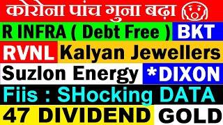 47 DividendSuzlonRVNLDixonKalyan JewellersReliance INFRA Debt FreeGOLDFiis DiisBKTGillette