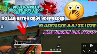 Bluestacks 5 Lite | Optimized Run 240 FPS On Low End PC (PROOF) OB34 90 FPS 98% HEADSHOT