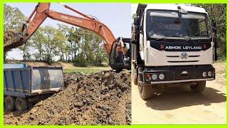 Struggles Of Pond Soil Loaded Ashok Leyland 10 Wheel Truck