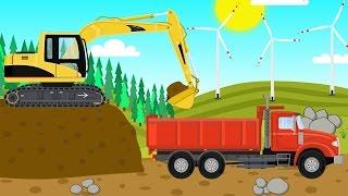 Red Trucks and Excavator Building - Construction Machinery Application