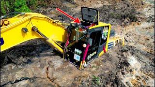 Full Video Successfully100% Expert Techniques Recovery Excavator Open Forest Road Stuck Deep In Mud