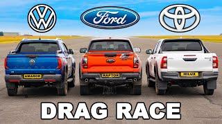 Ford Raptor v GR Toyota Hilux v VW Amarok: DRAG RACE