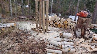 FireWood hobby at vacation, polttopuuhommia lomalla,vaimennus jousi poikki