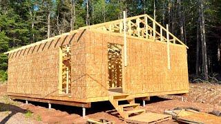 Father & Son Building Simple Cabin in the Canadian Wilderness (TRUSSES)