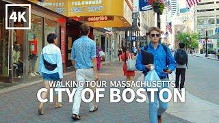 [4K] BOSTON TRAVEL - Walking Tour Downtown Boston, Washington Street & State Street, Massachusetts