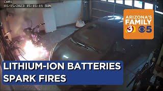 Lithium battery explosion inside Phoenix garage caught on camera