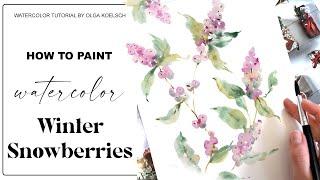 Try THIS Relaxing Watercolor Winter Painting - Delicate pink Snowberries flowers