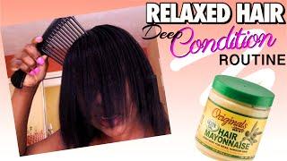 HOW TO DEEP CONDITION RELAXED HAIR| Relaxed Haircare| Relaxed Hair Deep Condition Routine| Petite C