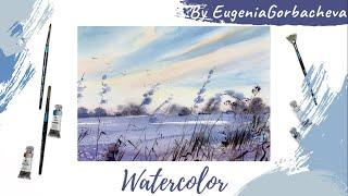 How to paint a winter landscape and cirrus clouds in watercolor | Demo & Tutorial Eugenia Gorbacheva