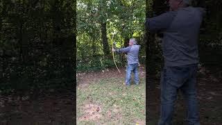 First Arrow out of the Self Bow He Just Made in my Workshop! #archery #traditionalarchery