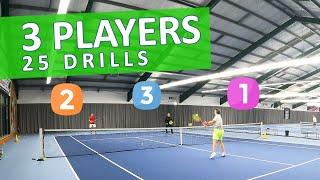 25 Tennis Drills For 3 Players  Great Practice ▶ Exercises & Games / Compilation