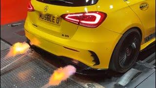 Mercedes A35 AMG shooting flames on the MSL dyno after our stage 2 package 